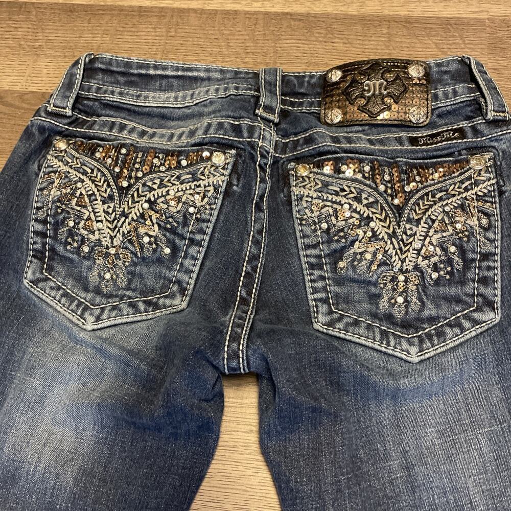Vtg Y2K Miss Me Embellished Bedazzled Rhinestone Bootcut Jeans Size 26 L Bling